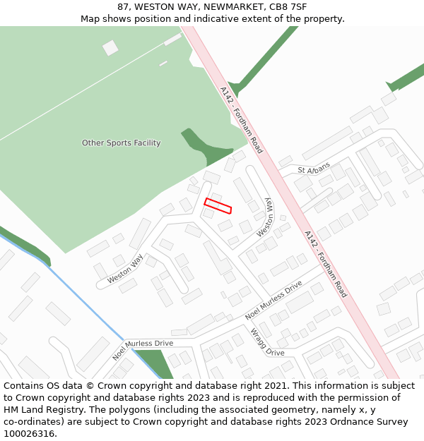 87, WESTON WAY, NEWMARKET, CB8 7SF: Location map and indicative extent of plot