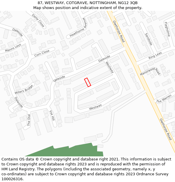 87, WESTWAY, COTGRAVE, NOTTINGHAM, NG12 3QB: Location map and indicative extent of plot