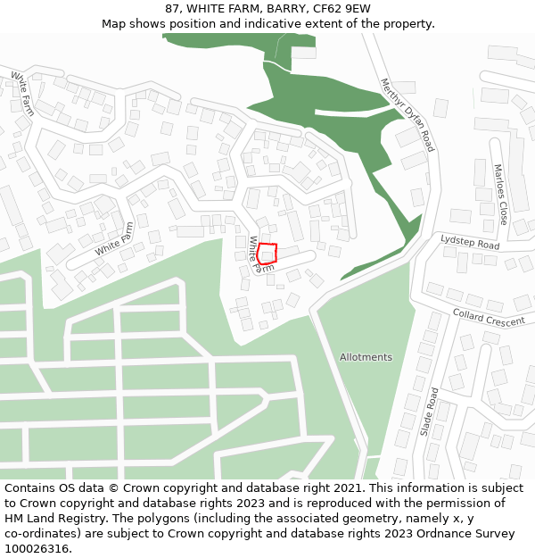 87, WHITE FARM, BARRY, CF62 9EW: Location map and indicative extent of plot