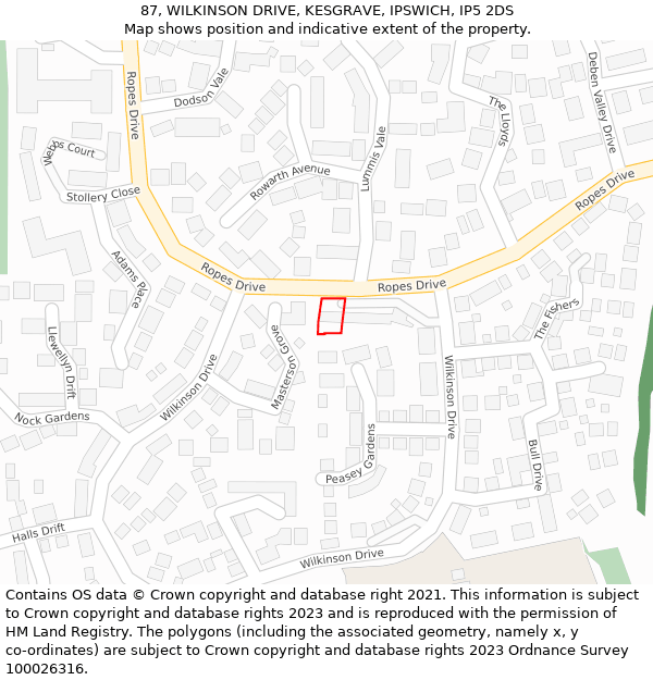 87, WILKINSON DRIVE, KESGRAVE, IPSWICH, IP5 2DS: Location map and indicative extent of plot