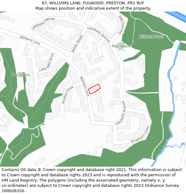 87, WILLIAMS LANE, FULWOOD, PRESTON, PR2 9UF: Location map and indicative extent of plot