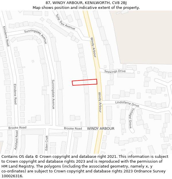 87, WINDY ARBOUR, KENILWORTH, CV8 2BJ: Location map and indicative extent of plot