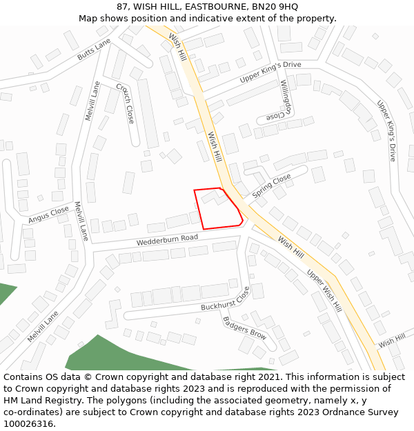 87, WISH HILL, EASTBOURNE, BN20 9HQ: Location map and indicative extent of plot