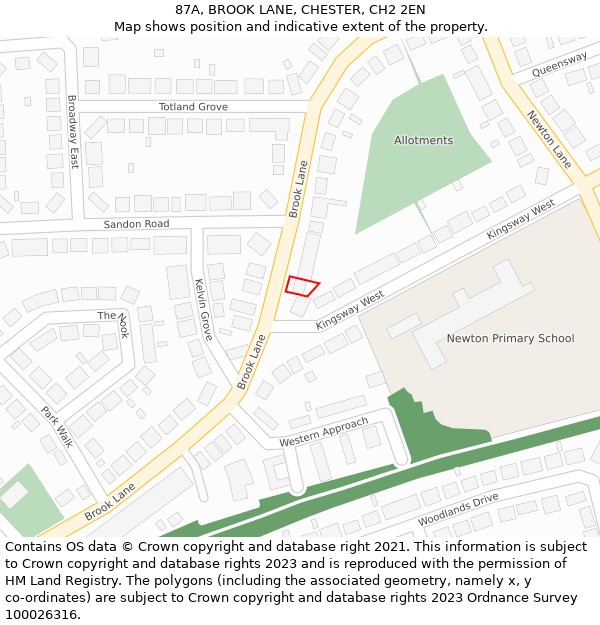 87A, BROOK LANE, CHESTER, CH2 2EN: Location map and indicative extent of plot