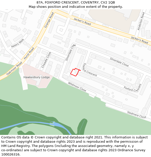 87A, FOXFORD CRESCENT, COVENTRY, CV2 1QB: Location map and indicative extent of plot