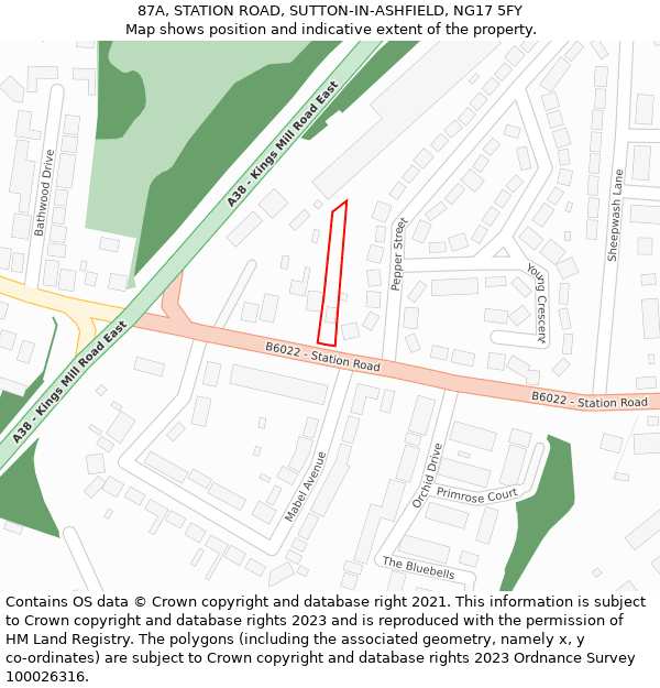 87A, STATION ROAD, SUTTON-IN-ASHFIELD, NG17 5FY: Location map and indicative extent of plot