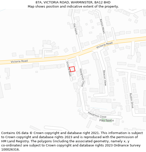 87A, VICTORIA ROAD, WARMINSTER, BA12 8HD: Location map and indicative extent of plot