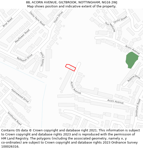 88, ACORN AVENUE, GILTBROOK, NOTTINGHAM, NG16 2WJ: Location map and indicative extent of plot
