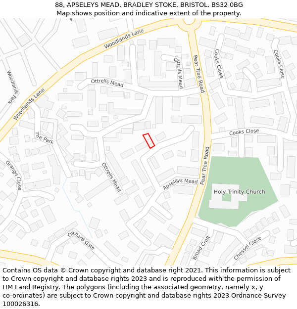 88, APSELEYS MEAD, BRADLEY STOKE, BRISTOL, BS32 0BG: Location map and indicative extent of plot