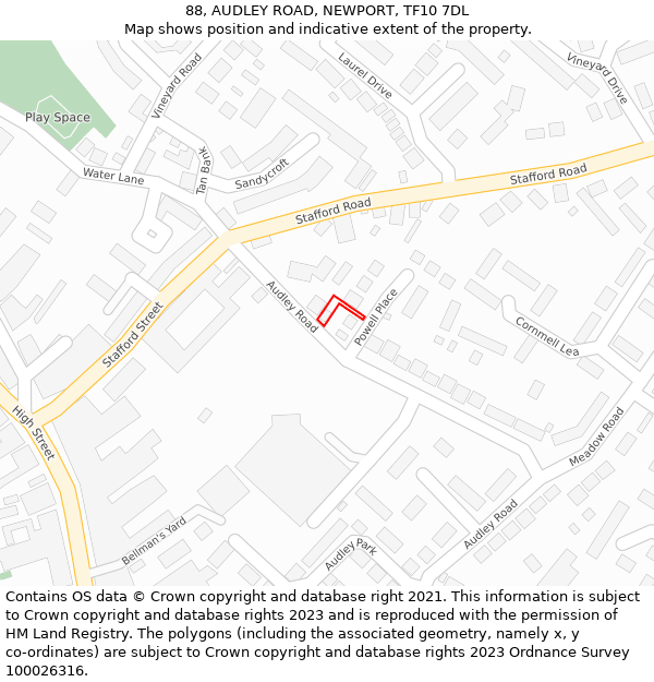 88, AUDLEY ROAD, NEWPORT, TF10 7DL: Location map and indicative extent of plot