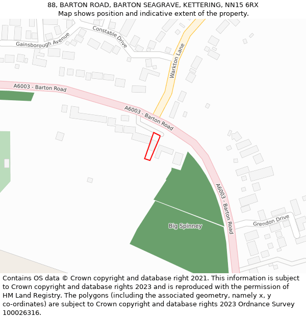 88, BARTON ROAD, BARTON SEAGRAVE, KETTERING, NN15 6RX: Location map and indicative extent of plot