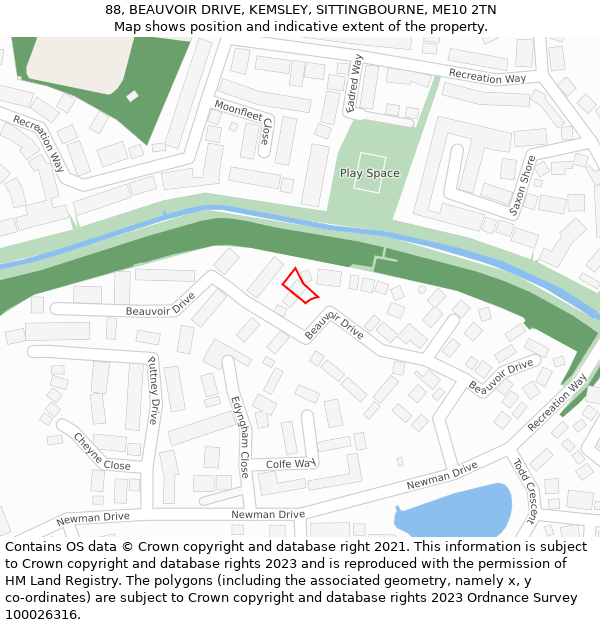 88, BEAUVOIR DRIVE, KEMSLEY, SITTINGBOURNE, ME10 2TN: Location map and indicative extent of plot