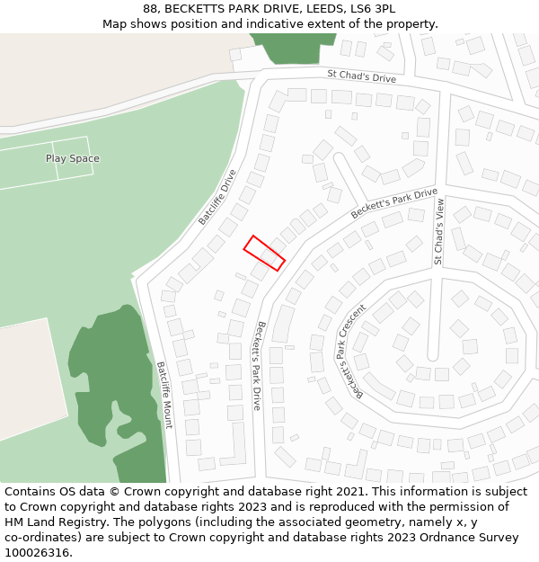 88, BECKETTS PARK DRIVE, LEEDS, LS6 3PL: Location map and indicative extent of plot
