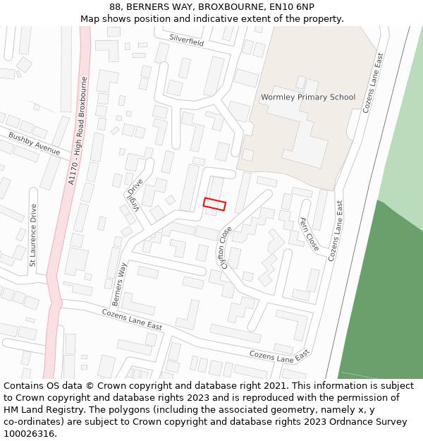 88, BERNERS WAY, BROXBOURNE, EN10 6NP: Location map and indicative extent of plot