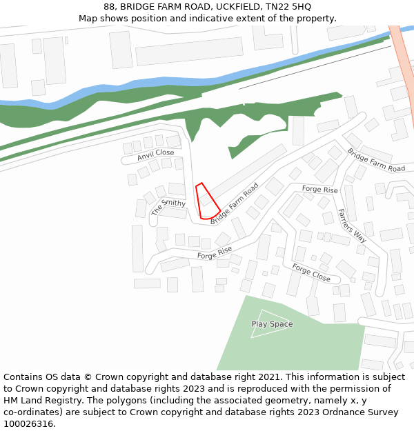88, BRIDGE FARM ROAD, UCKFIELD, TN22 5HQ: Location map and indicative extent of plot