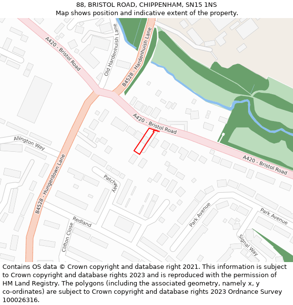 88, BRISTOL ROAD, CHIPPENHAM, SN15 1NS: Location map and indicative extent of plot