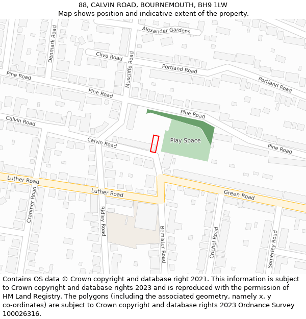 88, CALVIN ROAD, BOURNEMOUTH, BH9 1LW: Location map and indicative extent of plot