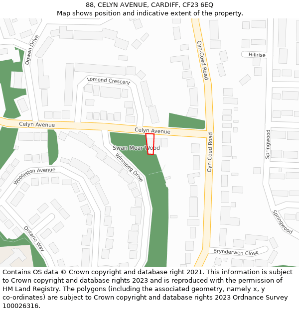 88, CELYN AVENUE, CARDIFF, CF23 6EQ: Location map and indicative extent of plot