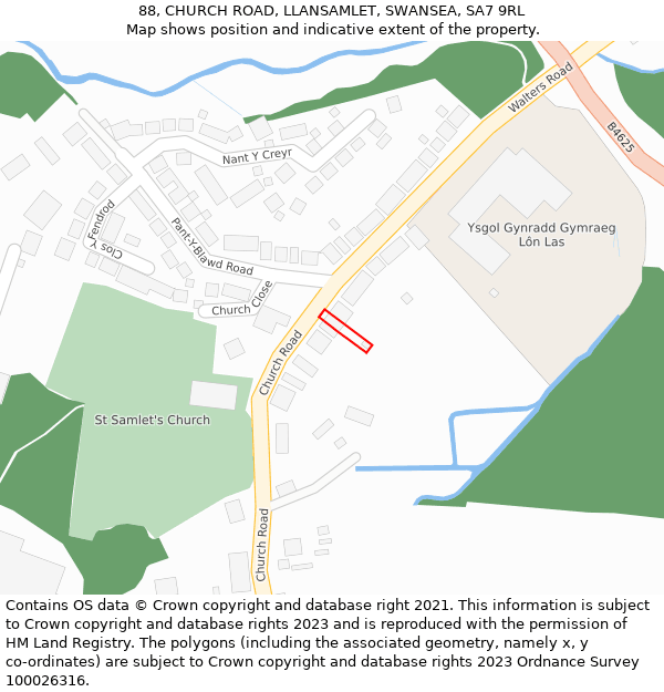 88, CHURCH ROAD, LLANSAMLET, SWANSEA, SA7 9RL: Location map and indicative extent of plot