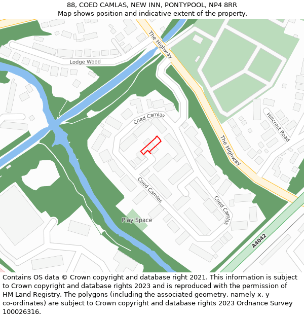 88, COED CAMLAS, NEW INN, PONTYPOOL, NP4 8RR: Location map and indicative extent of plot