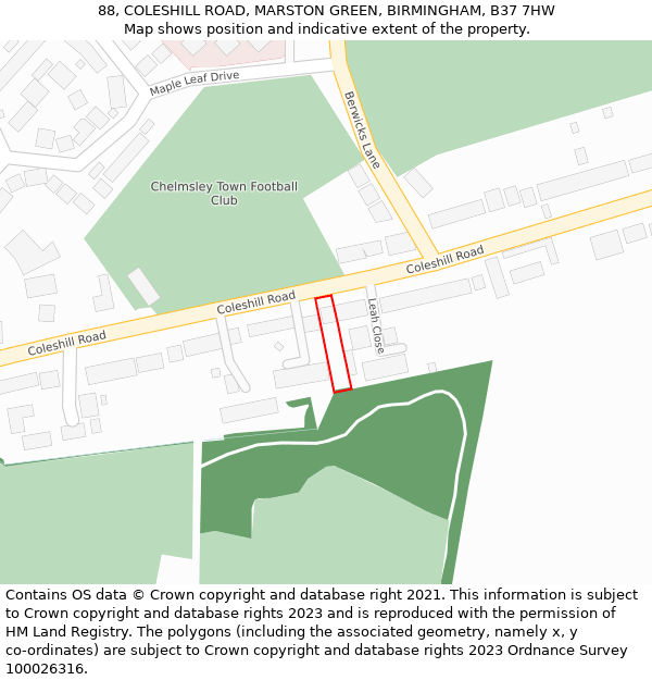 88, COLESHILL ROAD, MARSTON GREEN, BIRMINGHAM, B37 7HW: Location map and indicative extent of plot