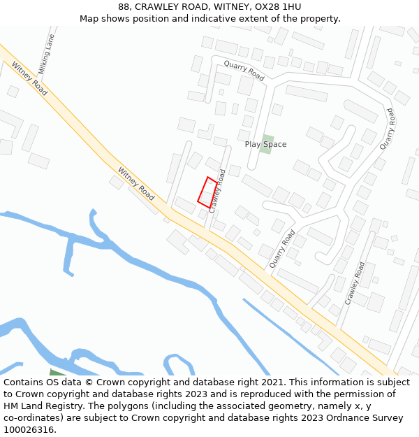 88, CRAWLEY ROAD, WITNEY, OX28 1HU: Location map and indicative extent of plot