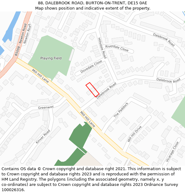 88, DALEBROOK ROAD, BURTON-ON-TRENT, DE15 0AE: Location map and indicative extent of plot