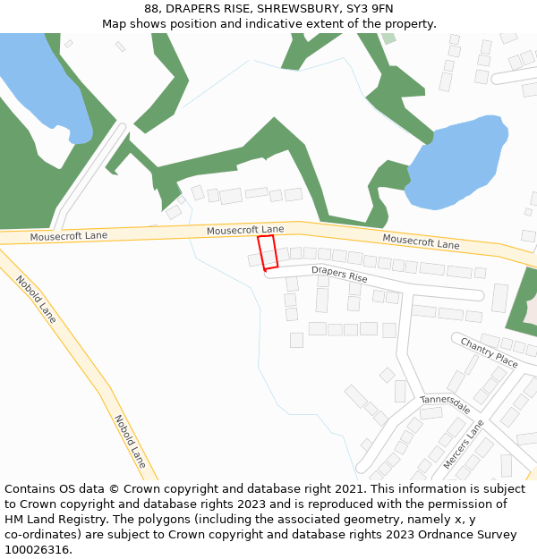 88, DRAPERS RISE, SHREWSBURY, SY3 9FN: Location map and indicative extent of plot