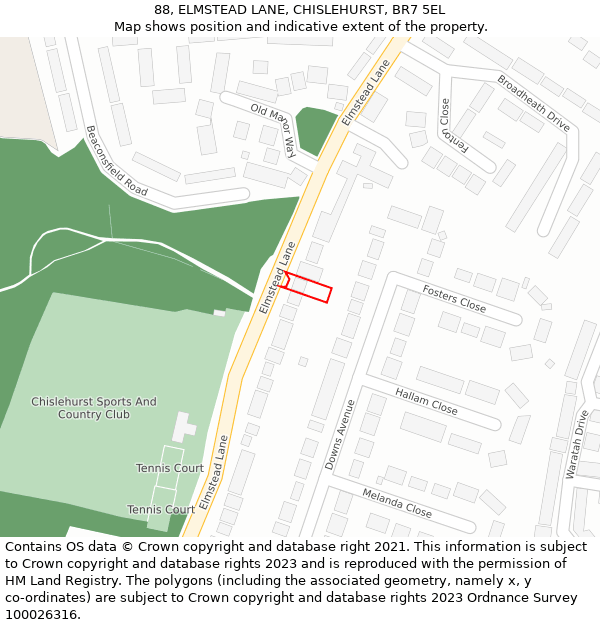88, ELMSTEAD LANE, CHISLEHURST, BR7 5EL: Location map and indicative extent of plot