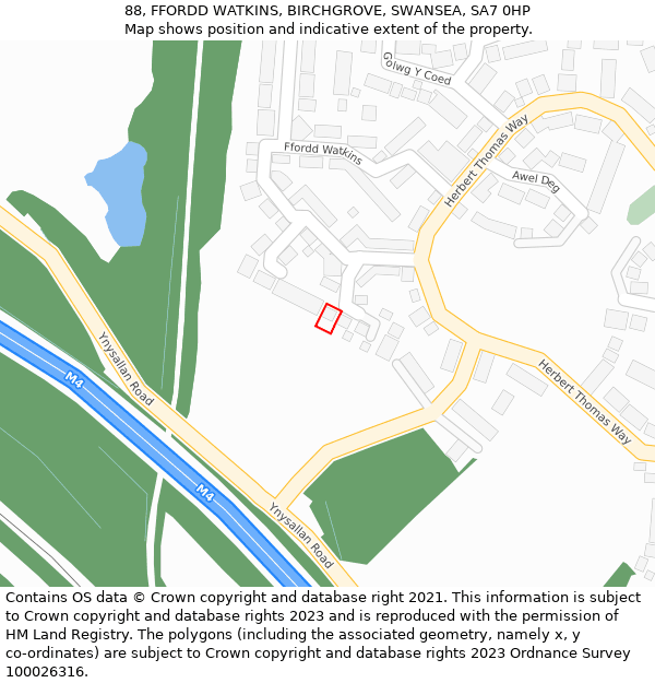 88, FFORDD WATKINS, BIRCHGROVE, SWANSEA, SA7 0HP: Location map and indicative extent of plot