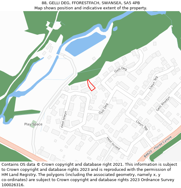88, GELLI DEG, FFORESTFACH, SWANSEA, SA5 4PB: Location map and indicative extent of plot