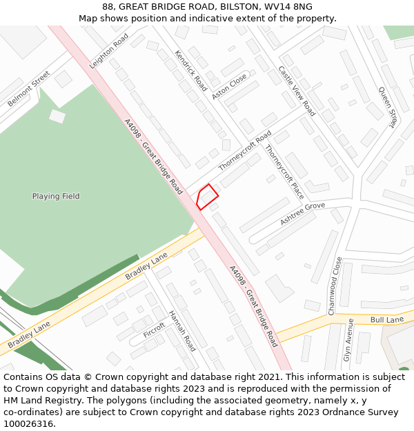 88, GREAT BRIDGE ROAD, BILSTON, WV14 8NG: Location map and indicative extent of plot