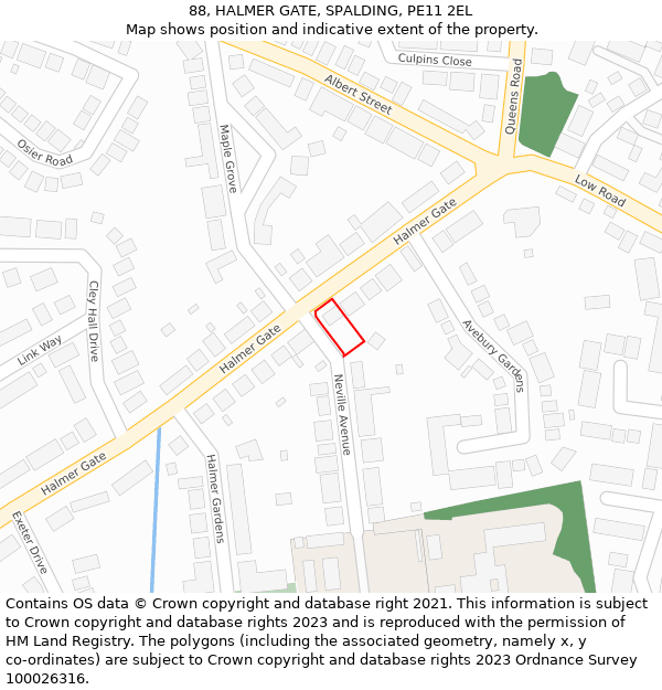 88, HALMER GATE, SPALDING, PE11 2EL: Location map and indicative extent of plot