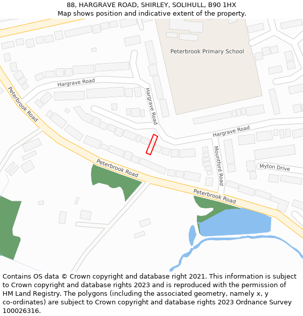 88, HARGRAVE ROAD, SHIRLEY, SOLIHULL, B90 1HX: Location map and indicative extent of plot