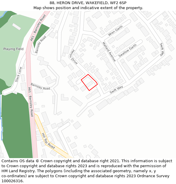 88, HERON DRIVE, WAKEFIELD, WF2 6SP: Location map and indicative extent of plot