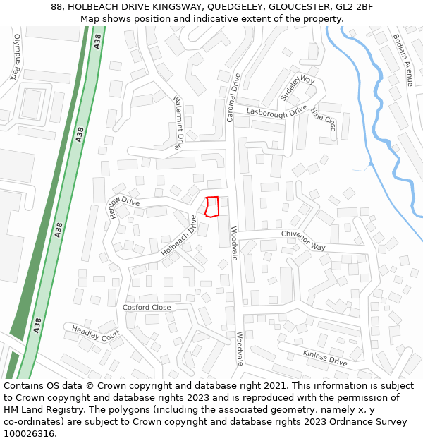 88, HOLBEACH DRIVE KINGSWAY, QUEDGELEY, GLOUCESTER, GL2 2BF: Location map and indicative extent of plot