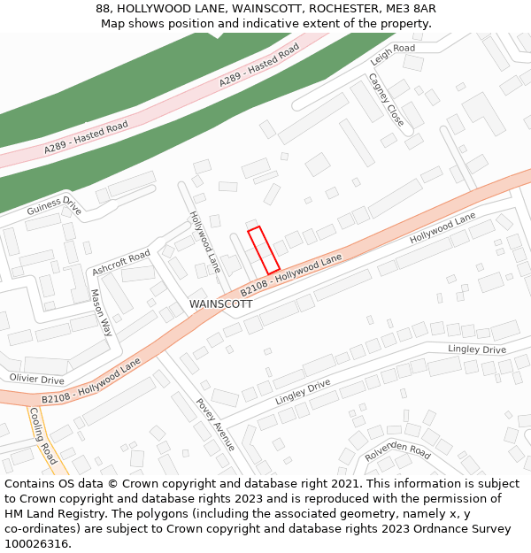 88, HOLLYWOOD LANE, WAINSCOTT, ROCHESTER, ME3 8AR: Location map and indicative extent of plot