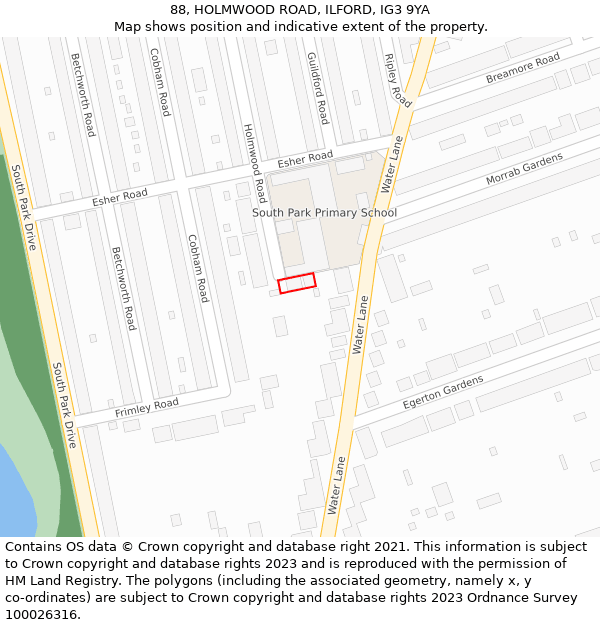 88, HOLMWOOD ROAD, ILFORD, IG3 9YA: Location map and indicative extent of plot