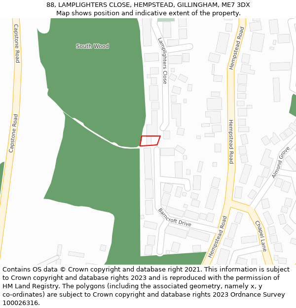 88, LAMPLIGHTERS CLOSE, HEMPSTEAD, GILLINGHAM, ME7 3DX: Location map and indicative extent of plot