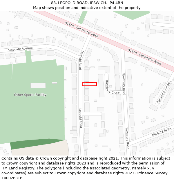 88, LEOPOLD ROAD, IPSWICH, IP4 4RN: Location map and indicative extent of plot