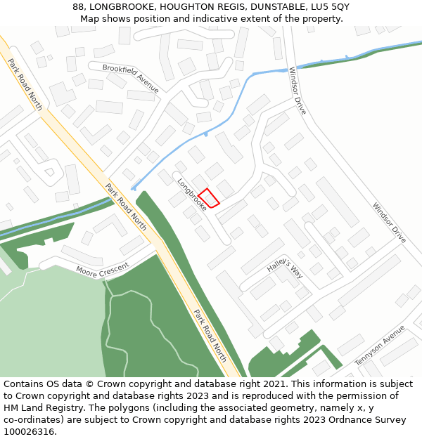 88, LONGBROOKE, HOUGHTON REGIS, DUNSTABLE, LU5 5QY: Location map and indicative extent of plot