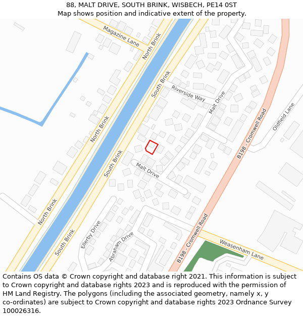 88, MALT DRIVE, SOUTH BRINK, WISBECH, PE14 0ST: Location map and indicative extent of plot