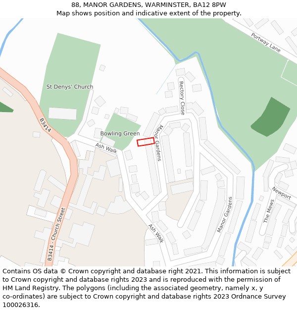 88, MANOR GARDENS, WARMINSTER, BA12 8PW: Location map and indicative extent of plot