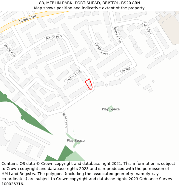 88, MERLIN PARK, PORTISHEAD, BRISTOL, BS20 8RN: Location map and indicative extent of plot