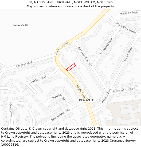 88, NABBS LANE, HUCKNALL, NOTTINGHAM, NG15 6NS: Location map and indicative extent of plot