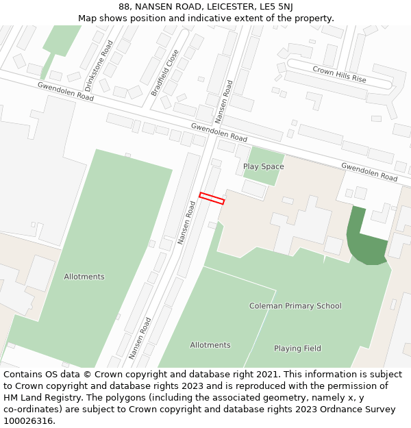 88, NANSEN ROAD, LEICESTER, LE5 5NJ: Location map and indicative extent of plot