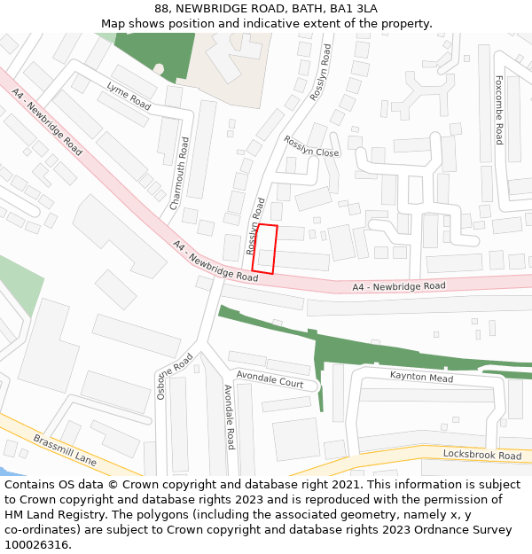 88, NEWBRIDGE ROAD, BATH, BA1 3LA: Location map and indicative extent of plot