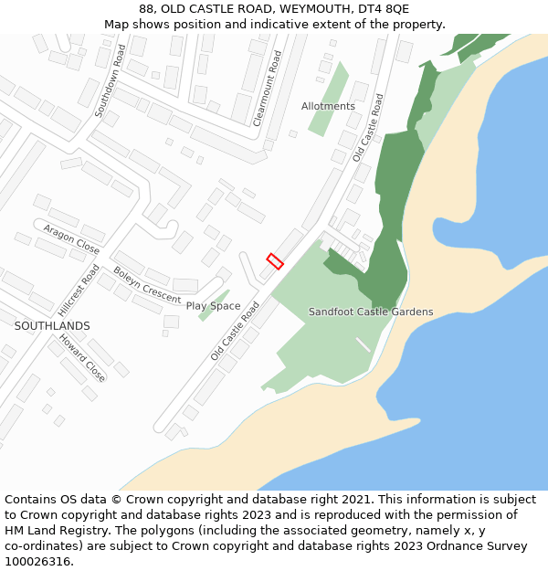 88, OLD CASTLE ROAD, WEYMOUTH, DT4 8QE: Location map and indicative extent of plot