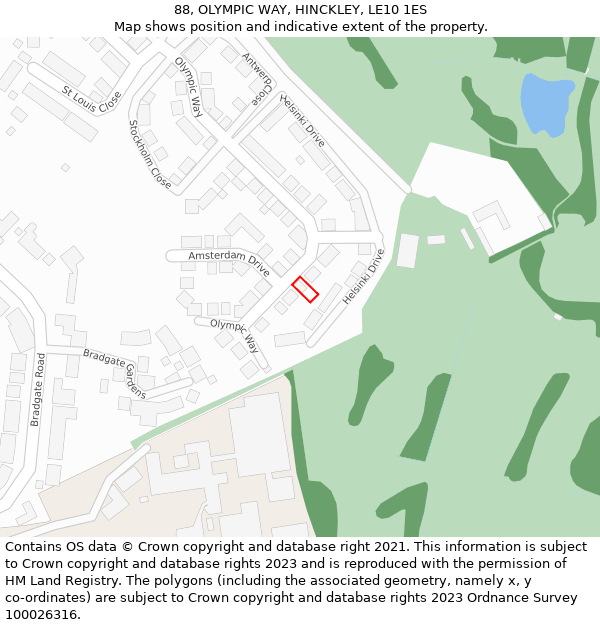 88, OLYMPIC WAY, HINCKLEY, LE10 1ES: Location map and indicative extent of plot