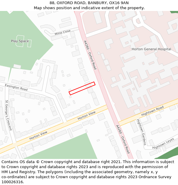 88, OXFORD ROAD, BANBURY, OX16 9AN: Location map and indicative extent of plot